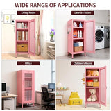 Metal Storage Cabinet, 39.37" H Small Pink Metal Locker Cabinets with Lockable Mesh Door and Handle, 2 Adjustable Shelves, 2 Pegboards & 6 Hooks for Home, Office, Bedroom, Kitchen, Assembly Required ANGELBECKE