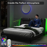 Keyluv LED Upholstered King Bed Frame with Adjustable Headboard and Wave-Like Design in Black Keyluv