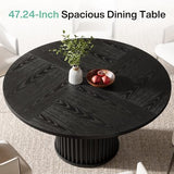 Tribesigns 47.24-Inch Black Round Dining Table for 4-6 People, Modern Fluted MDF + Metal Base Kitchen Table, Sturdy Circle Dining Room Furniture, Black Tribesigns