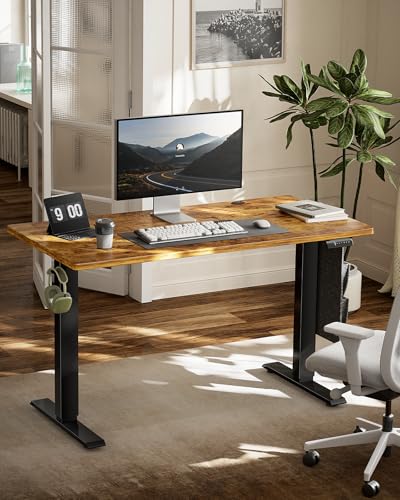 Marsail Standing Office Desk,Adjustable Heights,Stand Up Desk,55x28 Inches Desktop Sit Stand Home Office Gaming Computer Desk with 4 Memory Presets,Headphone Hook,Cable Organizer, Rustic Brown Marsail