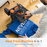 PIONEERWORKS Heat Press Machine 12 X 15 inch, 6 in 1 Shirt Printing Heat Transfer Machine 360° Swing Away, Digital Industrial-Quality Shirt Pressing Machine for Shirt, Hat, Mug, Plate, Orange PioneerWorks
