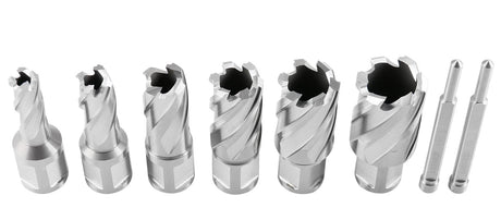 Accusize Industrial Tools Hss Professional Annular Cutter Set 1'' Cutting Depth, 7/16'' to 1-1/16'' with 3/4'' Weldon Shank, 8 Pc Set, HSS1-0000 Accusize Industrial Tools