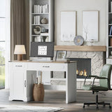 IDEALHOUSE Farmhouse 47" Executive Desk, Computer Desk with Drawers and Storage Cabinet, Home Office Desk for Work and Study, Rustic Workstation Computer Desks or Bedroom, Living Room, Antique White IDEALHOUSE