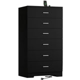 AXCIGOC 48" Tall Dresser for Bedroom Chest of Drawers with Power Outlets Wood 6 Drawers Dresser with Large Storage Space and Metal Handles Modern Closet Storage Drawer for Living Room Hallway Black AXCIGOC