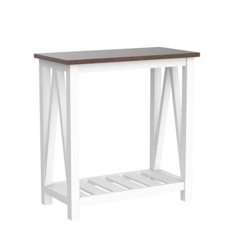 ChooChoo Farmhouse End Table Set of 2, Rustic Vintage Narrow End Side Table with Storage Shelf for Small Spaces, Nightstand Sofa Table for Living Room, Bedroom White ChooChoo