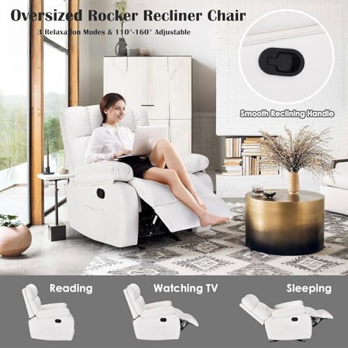 Trygoal Oversized Recliner Chair, Leather Recliner Adjustable with Side Pockets, Living Room Reclining Lounge Chair for Adults, Small Spaces Comfy Sofa with Theater Seating for Bedroom, Movie,White