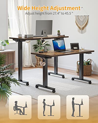 CubiCubi Electric Standing Desk, 63 x 24 Inches Height Adjustable Sit Stand Desk, Ergonomic Home Office Computer Workstation, RusticBrown - WoodArtSupply