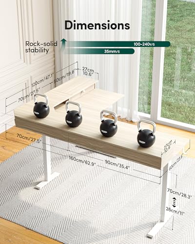 FEZIBO L Shaped Electric Standing Desk, 63 x 48inch Large with Drawers | Reversible Tabletop, 2 Memory Height Settings | Home Office & Gaming Height-Adjustable Table, Light Walnut （2 Packages） FEZIBO