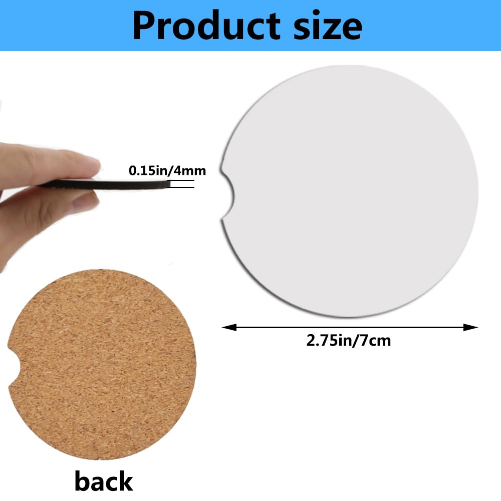 Sublimation Car Coasters Blanks with Cork Back 2.75 inch MDF Sublimation Blanks Bulk Products Car Coasters Sublimation Cup Holder Blanks DIY Crafts 24 Pack