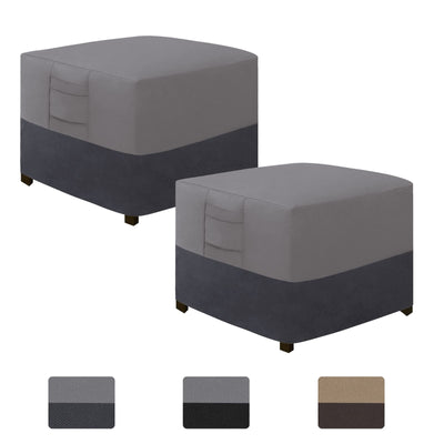 Easy-Going Outdoor Ottoman Cover, Waterproof Patio Ottoman Cover, Heavy Duty Outdoor Furniture Cover with Padded Handles (2 Pack-25"x25"x17", Gray/Dark Gray)