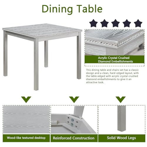 Ball & Cast 5 Piece Dining Table Set,Kitchen Table Set for 4 W/ 34.5" Square Wooden Dining Table,Living Room Furniture W/ 4 Upholstered Chairs,for Dining Room,Kitchen,Restaurant,Silver Gray Ball & Cast