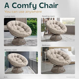 Bme 40" Ergonomic Wicker Papasan Chair with Soft Thick Density Fabric Cushion, High Capacity Steel Frame, 360 Degree Swivel for Living, Bedroom, Reading Room, Lounge, Silver Cloud - Brown Base Bme