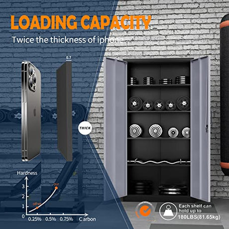 Yizosh Metal Storage Cabinet with Locking Doors and 5 Adjustable Shelves, 72" Garage Storage Cabinet Steel Lockable for Office,Home,Garage Yizosh