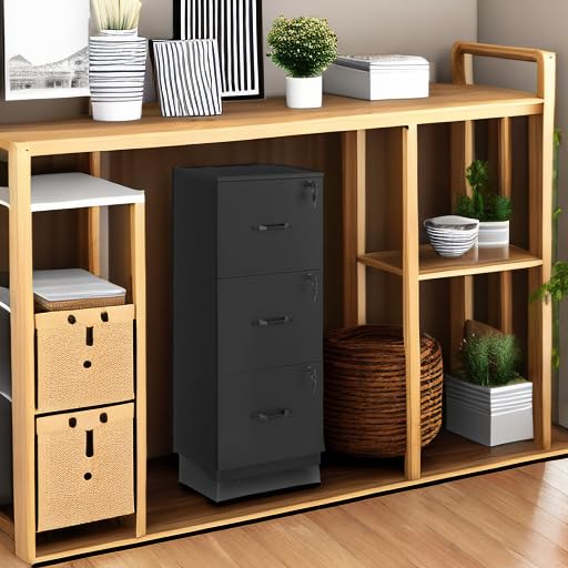 VASAGLE 3 Drawer File Cabinet, File Cabinet with Lock, Printer Stand, Office Filing Cabinet Organizer, for A4 and Letter Size Files, Ink Black UOFC055B16 VASAGLE