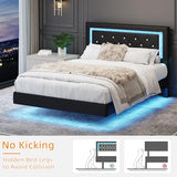AILUNWALL Floating Bed Frame Full with LED Light, Upholstered Queen Bed Frame with Headboard, Solid Wood Slats Support, Noise-Free, Easy Assembly, No Box Spring Needed (Black, Full) AILUNWALL