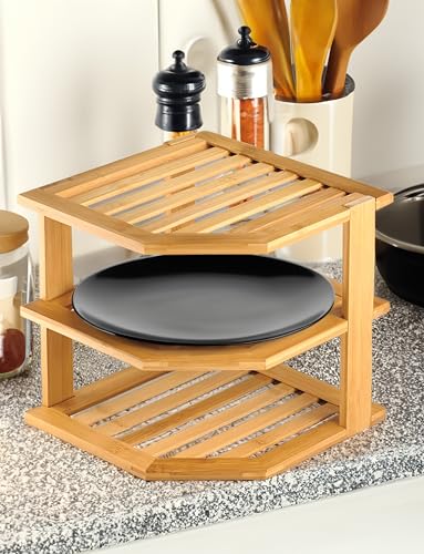 RoyalHouse Bamboo 3-Tier Corner Shelf Organizer for Countertop & Kitchen Cabinet, Space Organizer for Kitchen and Bathroom RoyalHouse