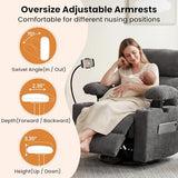 FiveWillowise Power Rocking Chair Nursery with Adjustable Armrests&Headrest, Glider Recliner Chair, Swivel Reading Chair with Electric Lumbar Support, Cup Holder, Nightlight and USB Ports, Grey