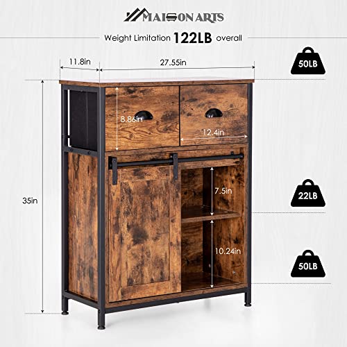 MAISON ARTS Industrial Coffee Bar Cabinet - Sideboard Buffet with 2 Drawers&Sliding Barn Door, Storage Cabinet for Kitchen Dining Room Living Room - WoodArtSupply