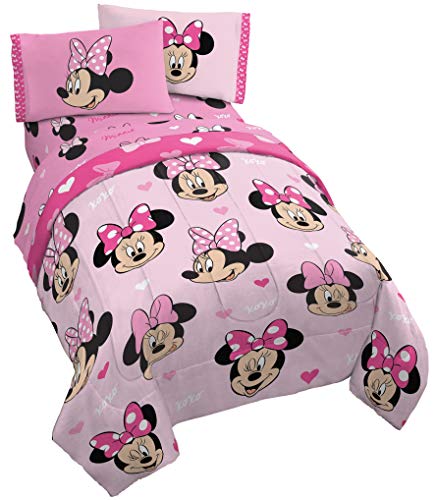 Jay Franco Disney Minnie Mouse Hearts N Love 4 Piece Twin Bed Set - Includes Reversible Comforter & Sheet Set - Super Soft Fade Resistant Microfiber - (Official Disney Product) Jay Franco