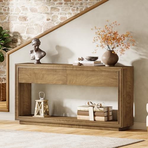 Tribesigns 63" Console Table with 2 Drawers, Farmhouse Entryway Table with Open Storage Shelf, Wooden Sofa Console Behind the Couch for Living Room, Hallway, Foyer, Brown Tribesigns