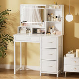 Kitsure Vanity Desk with Mirror and Lights - Large Capacity Makeup Vanity with 4 Fabric Storage Drawers & 3 Lighting Modes, Vanity Table Set with Sturdy Metal Frame for Bedroom, White, 35" x 17" x 52" Kitsure