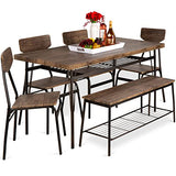 Best Choice Products 6-Piece 55in Modern Dining Set for Home, Kitchen, Dining Room w/Storage Racks, Rectangular Table, Bench, 4 Chairs, Steel Frame - Brown Best Choice Products