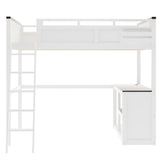 Linique Queen Size Loft Bed with Built-in Desk, Storage Box, Open Shelves and USB Charging Station, Space-Saving Wooden Loft Bed Frame for Teens, Adults & Small Bedrooms (White) Linique