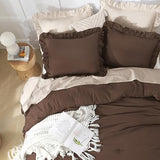 Andency Brown Comforters Queen Size, 3 Pieces Solid Shabby Chic Farmhouse Bedding Comforters & Sets, Lightweight Fluffy All Season Soft Down Alternative Bed Set for Women Men Andency