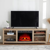 Amerlife Fireplace TV Stand, Wood Texture Entertainment Center with 23" Electric Fireplace, Farmhouse Entertainment Stand Media TV Console for TVs Up to 80", 70 inches, Natural Oak AMERLIFE