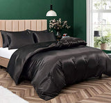P Pothuiny Satin Duvet Cover Full/Queen, Single Soft Duvet Cover Only, Luxury Silky Like Black Duvet Cover 90" x 90" Sold Separately - Zipper Closure & Corner Ties P Pothuiny