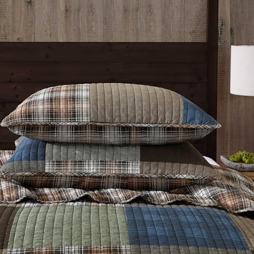 Eddie Bauer - Full/Queen Quilt Set, Premium Cotton Reversible Bedding with Matching Shams, Patchwork Luxurious Bedding Set (Classic Patchwork Green, Full/Queen) Eddie Bauer