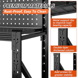 Widened Heavy Duty Workbench with Pegboard, 3000LBS Capacity Work Table with Reinforce Stable Side Beams, Metal Workstation for Garage Warehouse Workshop Office, 47.2" H x 47.2" W x 18.9" D, Black Jaqiumn