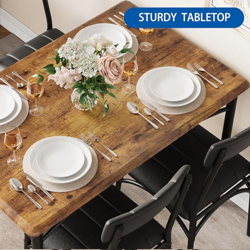 IDEALHOUSE Dining Table Set for 4, Kitchen Table with Chairs for 4, Rectangular Wood Dining Room Table Set with Upholstered Bench for Small Space, Dinner, Apartment, Retro Brown IDEALHOUSE