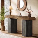 Tribesigns 63" Long Entryway Table, Farmhouse Console Table with 2 Arched Pedestal Legs, Wooden Sofa Console Behind The Couch for Entrance, Hallway, Living Room (Vintage Brown & Grey) Tribesigns