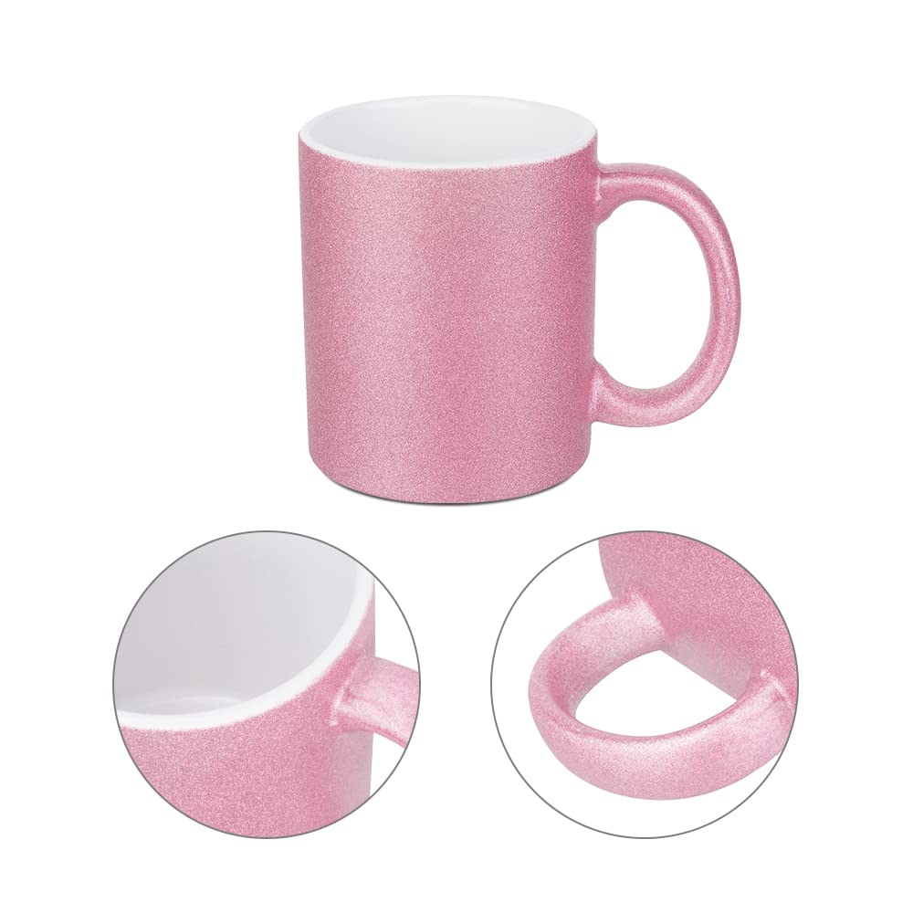 PYD Life 8 Pack Sublimation Mugs Blanks 11 OZ Pink Glitter Coffee Mugs Ceramic Photo Cups Bulk for Cricut Mug Press Print