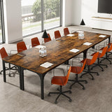 13FT Conference Table, Super Sturdy Large Rectangle Meeting Seminar Table for 10-14 Person, Long Business Tables, 2 Pcs Brown Trggivs