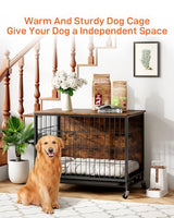 Dog Crate Furniture, 27.2" Double-Doors Dog Kennel Indoor with Removable Tray and Wheels, Wooden Dog Crates for Small Dogs, Dog Kennel Furniture, Decorative Dog Cage End Table, Rustic Brown GAOMON