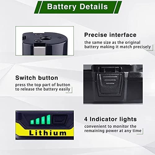 DTK 2Packs 4.0Ah Battery Replacement for Ryobi 18V ONE+ Battery P104 P105 P102 P103 P107 18V Lithium Battery DTK
