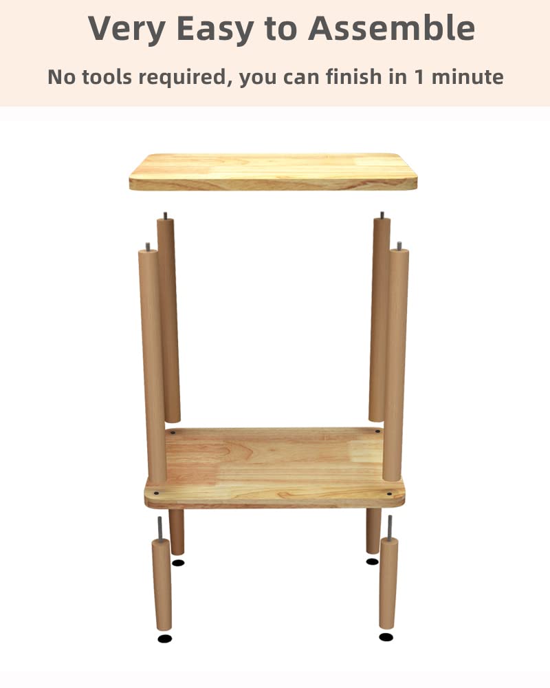 LUCKNOCK Side Table, 2-Tier Solid Wood End Table with Storage Shelf, Slim Nightstand Bedside Table for Small Spaces, Bedroom, Living Room, Entryway, Farmhouse, No-Tool Assembly. LUCKNOCK