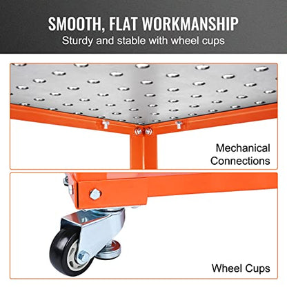 VEVOR Welding Table 36 x 24-inch, 600LBS Load Capacity Steel Welding Workbench Table on Wheels, Portable Work Bench with Double-Layer Storage Board, 5/8-inch Fixture Holes, 11 Hooks - WoodArtSupply