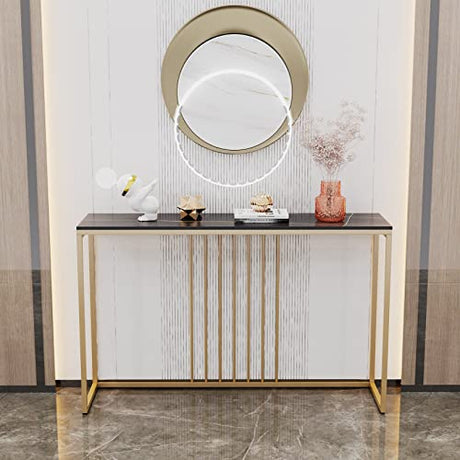 Wisfor Sintered Stone Entryway Console Table: Black Marble Tabletop Long Table with Golden Frame - Narrow Side Table Behind Sofa for Hallway Foyer, 40x12x31 inch Wisfor