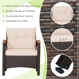 Tangkula 3-Piece Patio Furniture Set, Patiojoy Outdoor Rattan Sofa Set with Coffee Table, Patio Conversation Set with Removable Cushion, Cozy Acacia Wood Armrests for Backyard, Poolside (Beige) Tangkula