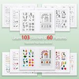 NBNQ Embroidery Stitch Book Kit for Beginners with Portable 10.65"x8.27" Loose-Leaf Cover, Includes 6 Fabric Pages, Complete Toolkit, Instructions and Videos.