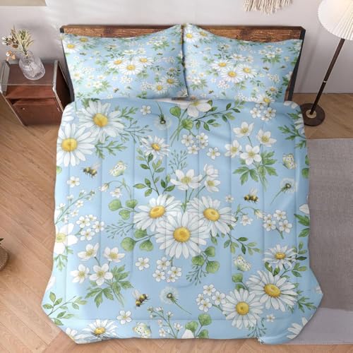 WeCozy Twin Size Comforter Set with Pillowcase, Wildflower Daisy Flower Floral Soft 2 Pcs Bedding for Kids and Adults Bedroom Bed Decor WeCozy