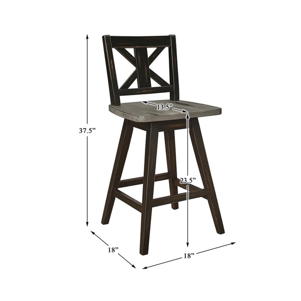 Homelegance Solid Wood Kitchen Counter Barstool with Back and Footrest, Counter Height Swivel Stool, Armless Dining Chairs for Kitchen Island, Set of 2, Black Homelegance