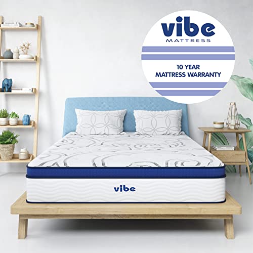 Vibe Quilted Hybrid Mattress, 12-Inch Innerspring and Pillow Top Gel Memory Foam Mattress, Fiberglass Free, CertiPUR-US Certified Bed in a Box, King, White Vibe