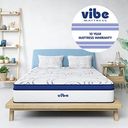 Vibe Quilted Hybrid Mattress, 12-Inch Innerspring and Pillow Top Gel Memory Foam Mattress, Fiberglass Free, CertiPUR-US Certified Bed in a Box, King, White