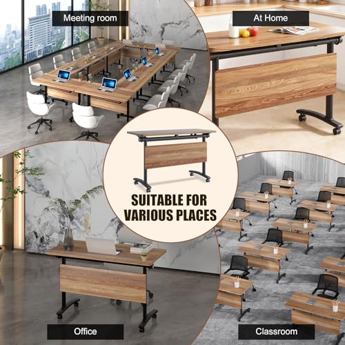 Rectangle Conference Table,Modular Conference Room Tables with Flip Top,Mobile Table with Four Flexible Wheels,Modern Meeting Seminar Tables,Folding Meeting Training Room Table (6Pack, 1619B, 70.8in) ATagope