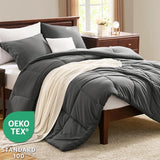 CozyLux Queen Comforter Set - Dark Grey Comforter Queen Size, 3 Pieces Box Stitched Bed Set for All Seasons, Soft Lightweight Bedding Sets with 1 Down Alternative Comforter and 2 Pillow Shams CozyLux