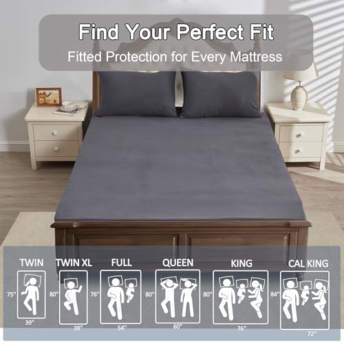 QUWOU Queen Mattress Protector Waterproof Mattress Cover with 18" Deep Pocket Bed Cover, Fitted Sheet Style Noiseless Breathable Machine Washable, Dark Gray (60'' X 80'') QUWOU
